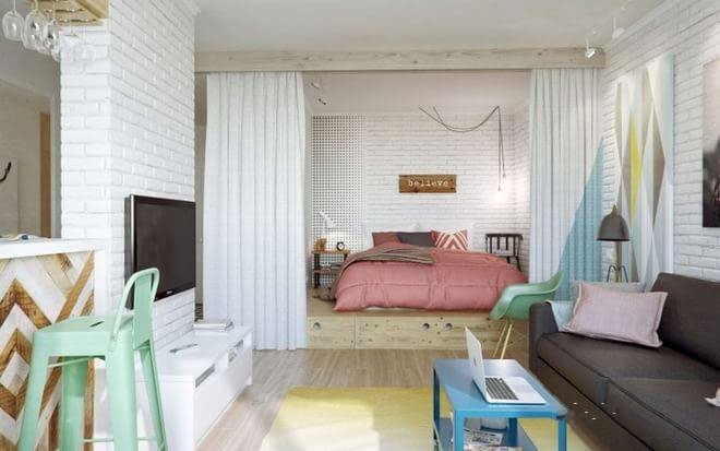 宿迁海派城两居室地中海风格白色砖墙客厅装修效果图